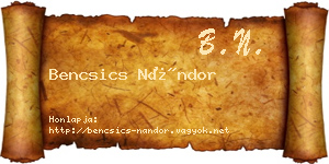 Bencsics Nándor névjegykártya